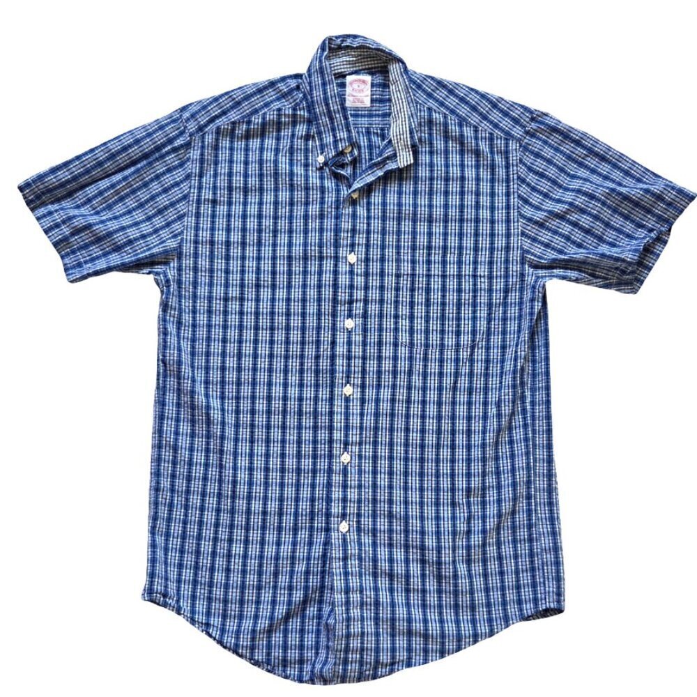 Brooks Brothers Original Polo Shirt Button Up Mens Small Blue Plaid Short Sleeve - Picture 2 of 8